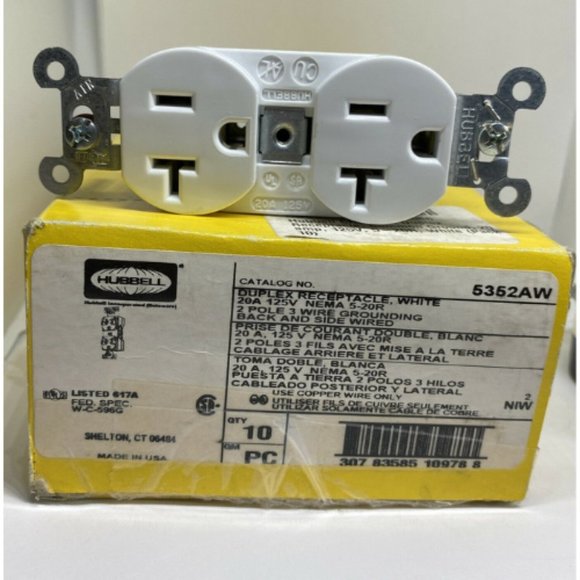 10 Pack Hubbell Duplex Receptacle 20 A 125V T645 - Picture 1 of 5